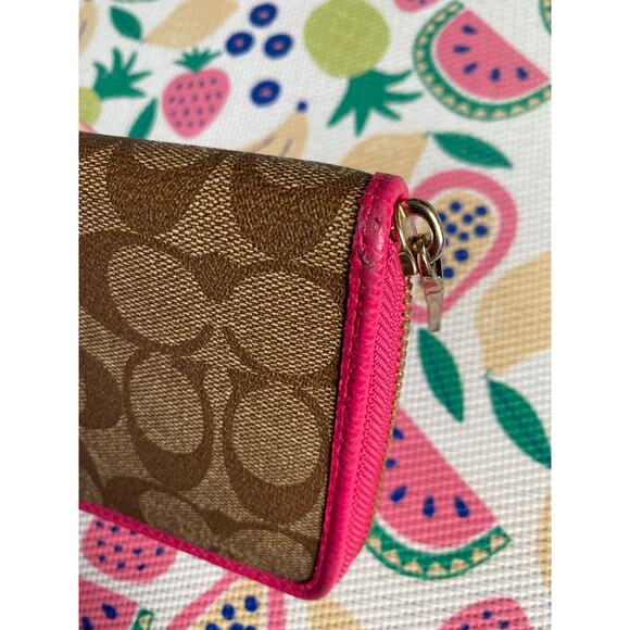 Coach Hot Pink and Brown Monogrammed Long Zip Wallet - Picture 7 of 15
